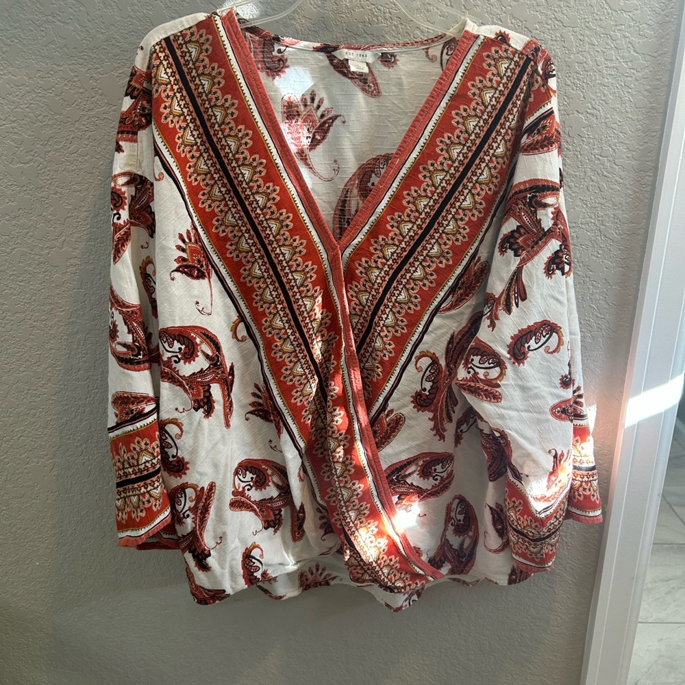 Women's Paisley Wrap Top - Red/ orange and White